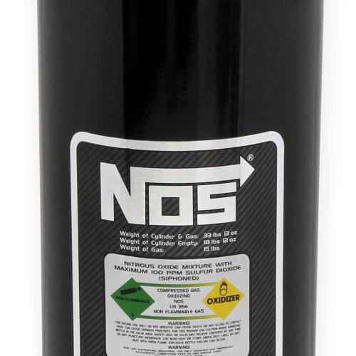 NOS 15LB NITROUS BOTTLE, BLACKW/ SUPER HI FLOW VALVE & GAUGE