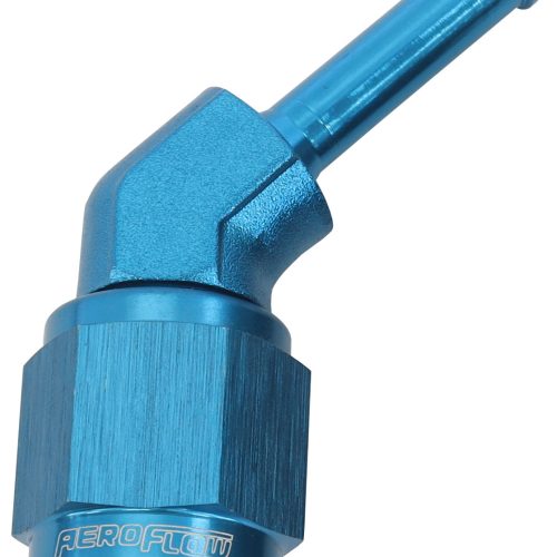 FEMALE -4AN 45 DEG TO 3/16″   BARB BLUE WITH TUBE NUT