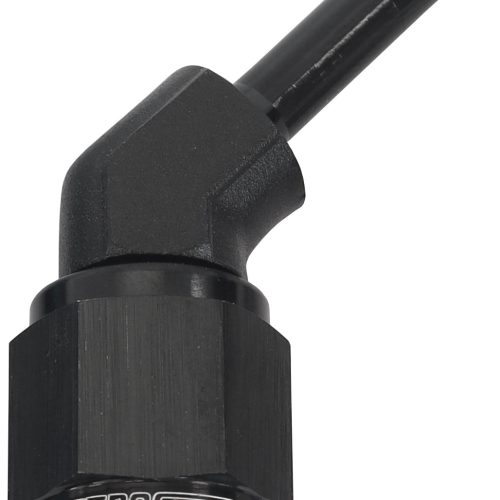 FEMALE -4AN 45 DEG TO 3/16″   BARB BLACK WITH TUBE NUT