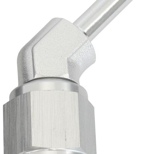 FEMALE -4AN 45 DEG TO 3/16″   BARB SILVER WITH TUBE NUT