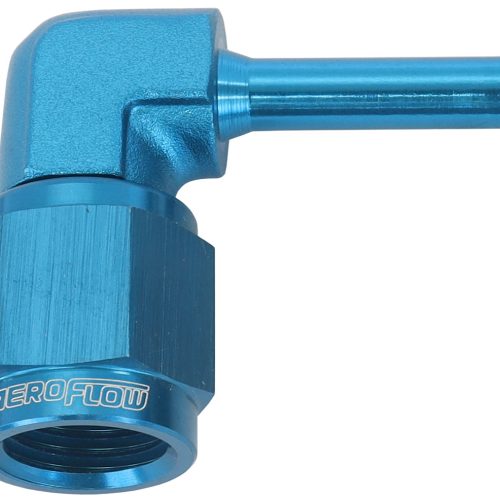 FEMALE -4AN 90 DEG TO 3/16″   BARB BLUE WITH TUBE NUT