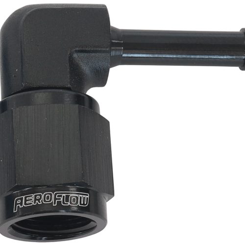 FEMALE -4AN 90 DEG TO 3/16″   BARB BLACK WITH TUBE NUT