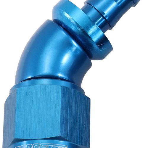 -6AN TO 5/16″ BARB 45 DEG FULLFLOW PUSH LOCK BLUE