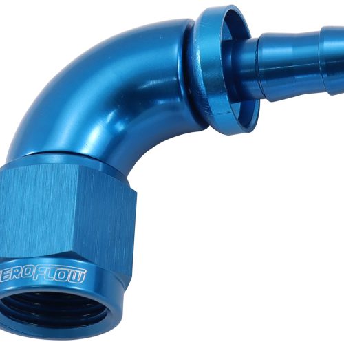 -6AN TO 5/16″ BARB 90 DEG FULLFLOW PUSH LOCK BLUE