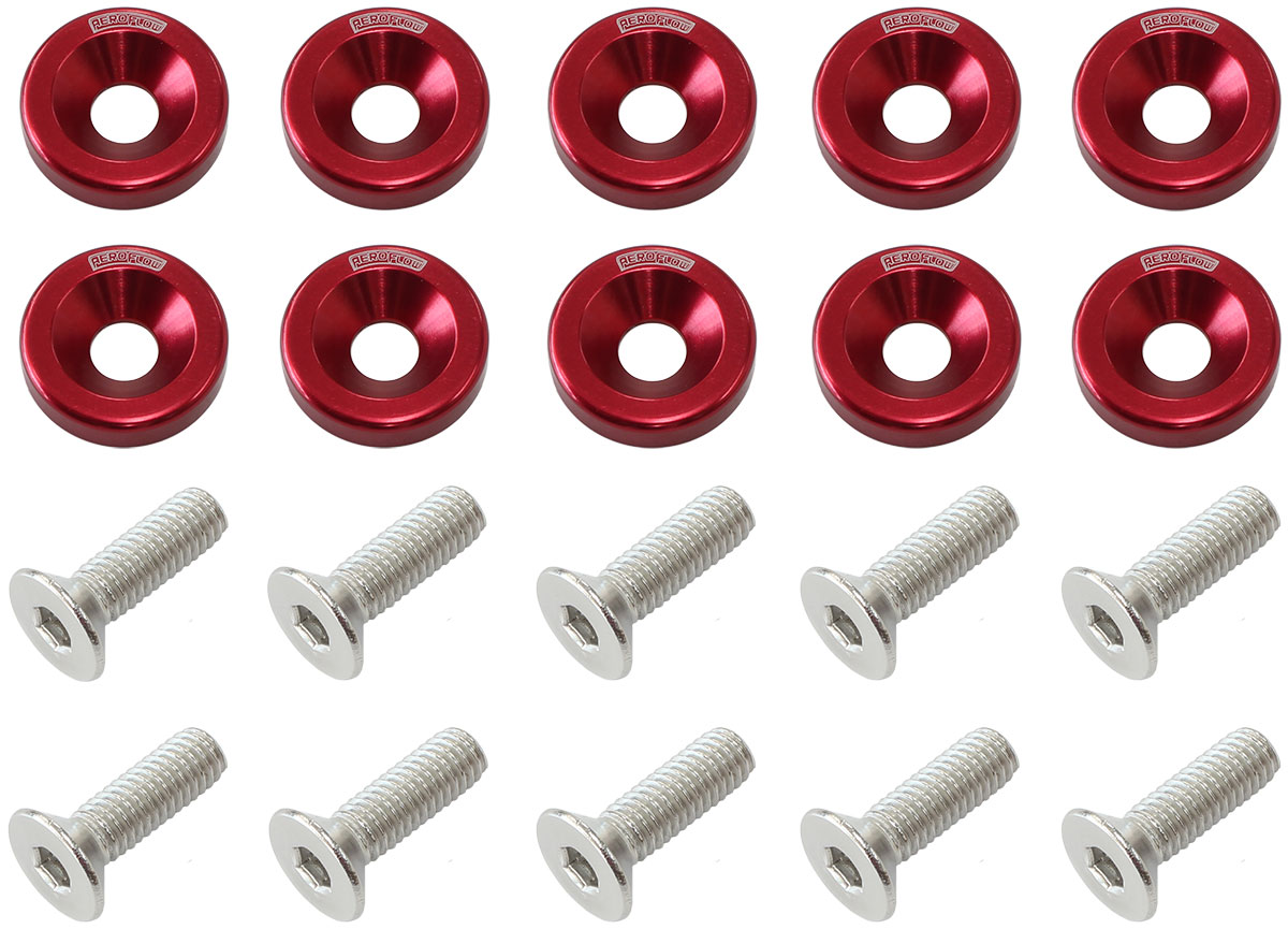 BILLET DRESS UP FENDER BOLT 10 PACK 1/4 UNC UHL 25MM RED