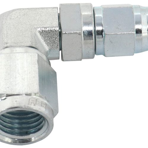 STEEL 90 DEG HOSE END -4AN    B-NUT TO -3AN TEFLON HOSE ZINC