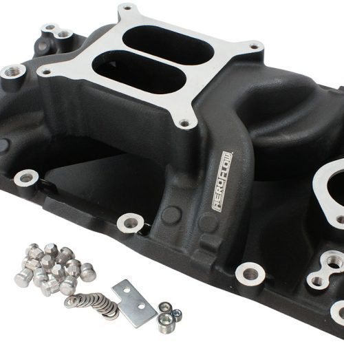 Small Block Chrysler Air Gap Dual Plane Intake Manifold, Black Finish 1500 – 6500 RPM, Square Bore Carburettor Pad, Non-EGR