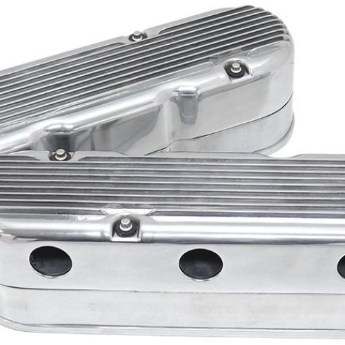 GM LS 2 PIECE VALVE COVERS    CAST TALL RETRO FINNED POLISHE
