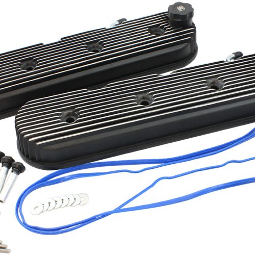 GM LS RETRO FINNED VALVE COVERCAST NO COIL MOUNTS BLACK