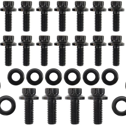 SMALL BLOCK CHEV OIL PAN BOLT KIT 1 PIEC GASK 12 POINT BLACK