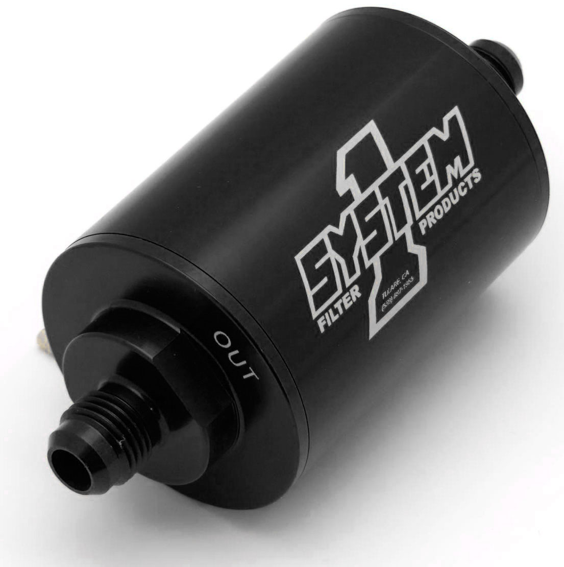 BLACK SHORT INLINE BILLET FUELFILTR -8AN END 4" L 2"D 35 MIC
