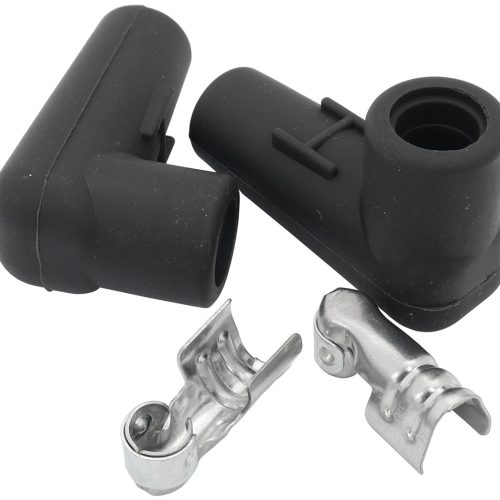 LOW PROFILE 90 DEG SPARK PLUG 2 BOOTS & 2 TERMINALS BLACK