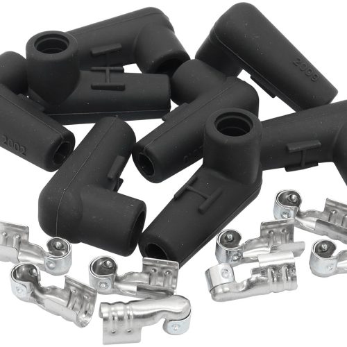 LOW PROFILE 90 DEG SPARK PLUG 8 BOOTS & 8 TERMINALS BLACK