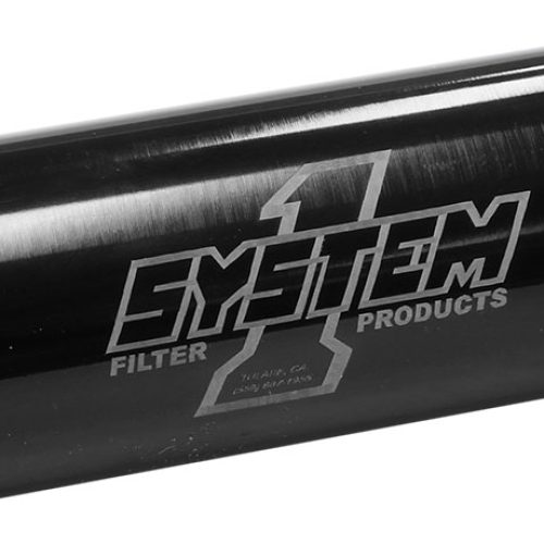 BLACK LONG INLINE BILLET FUEL FILTER -8 END 9″L 2″DIA 35 MIC