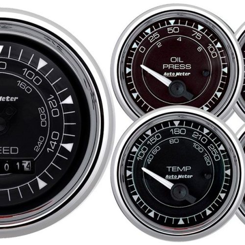 CHRONO CHROME 5-PIECE GAUGE KIT WITH 3-3/8″ ELECT SPEEDO
