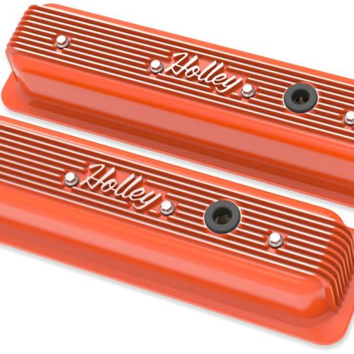 RETRO FINNED VALVE COVERS, SBC87-ON CENTRE BOLT, ORANGE