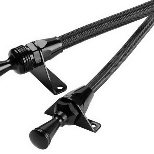 FLEXIBLE DIPSTICK, TH350 TH400FIREWALL MOUNT, BLACK BRAIDED