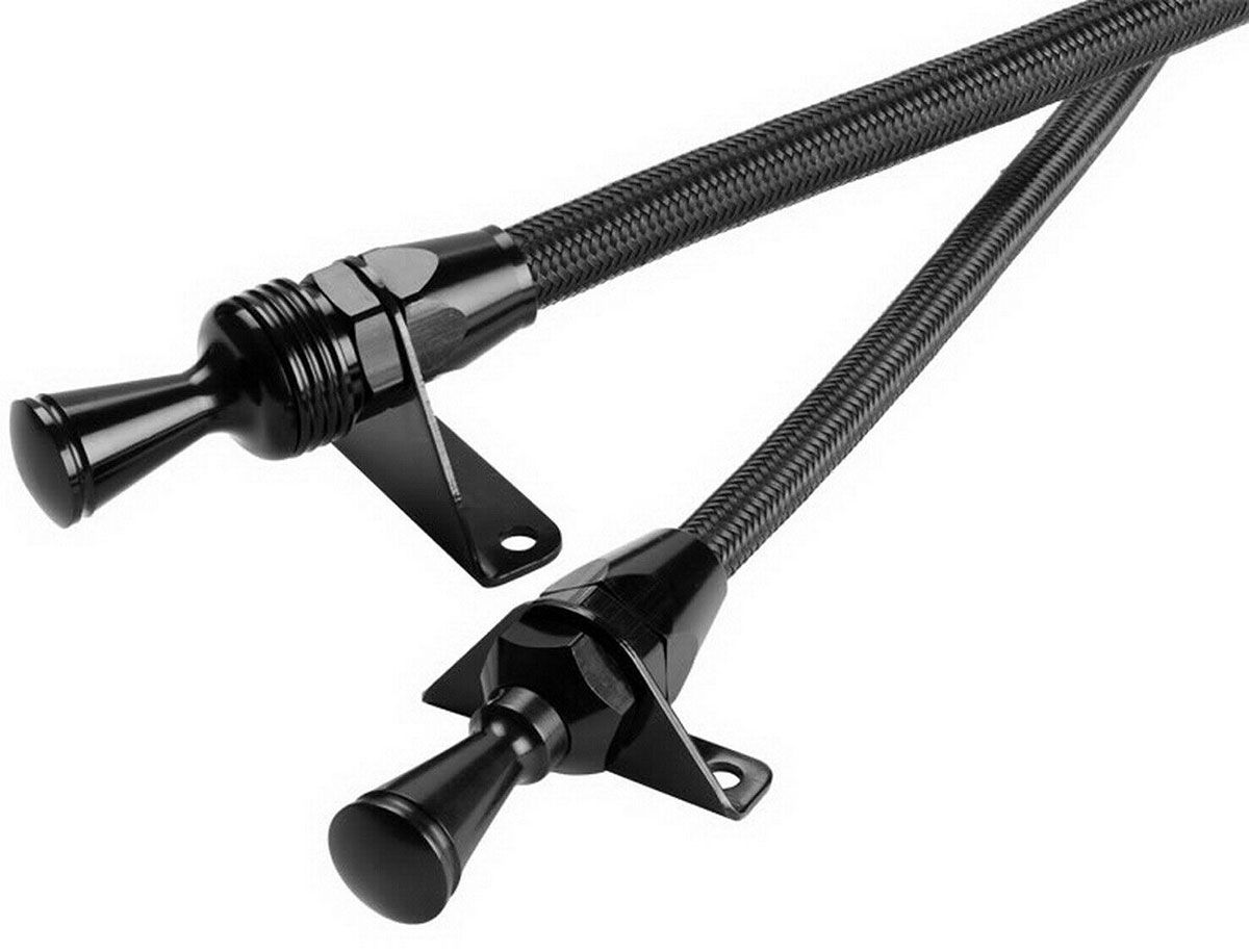 FLEXIBLE DIPSTICK, TH350 TH400FIREWALL MOUNT, BLACK BRAIDED