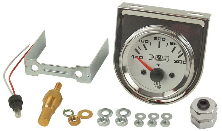 LIGHTED BLACK ON WHITE 2-1/16"ELECTRIC OIL TEMPERATURE GAUGE