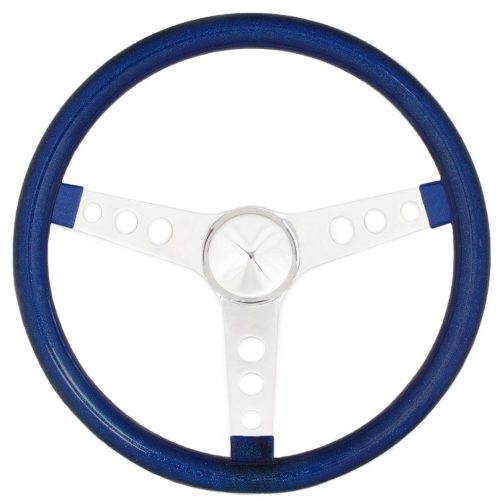 GRANT BLUE FLAKE 15″ 3 SPOKE CHROME DRILLED STEERING WHEEL