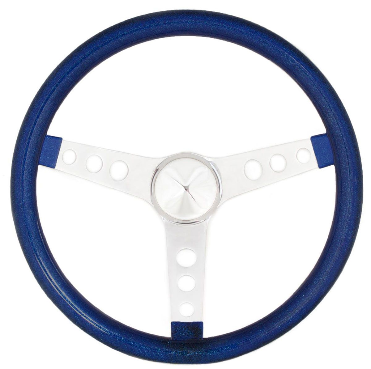 GRANT BLUE FLAKE 15" 3 SPOKE CHROME DRILLED STEERING WHEEL