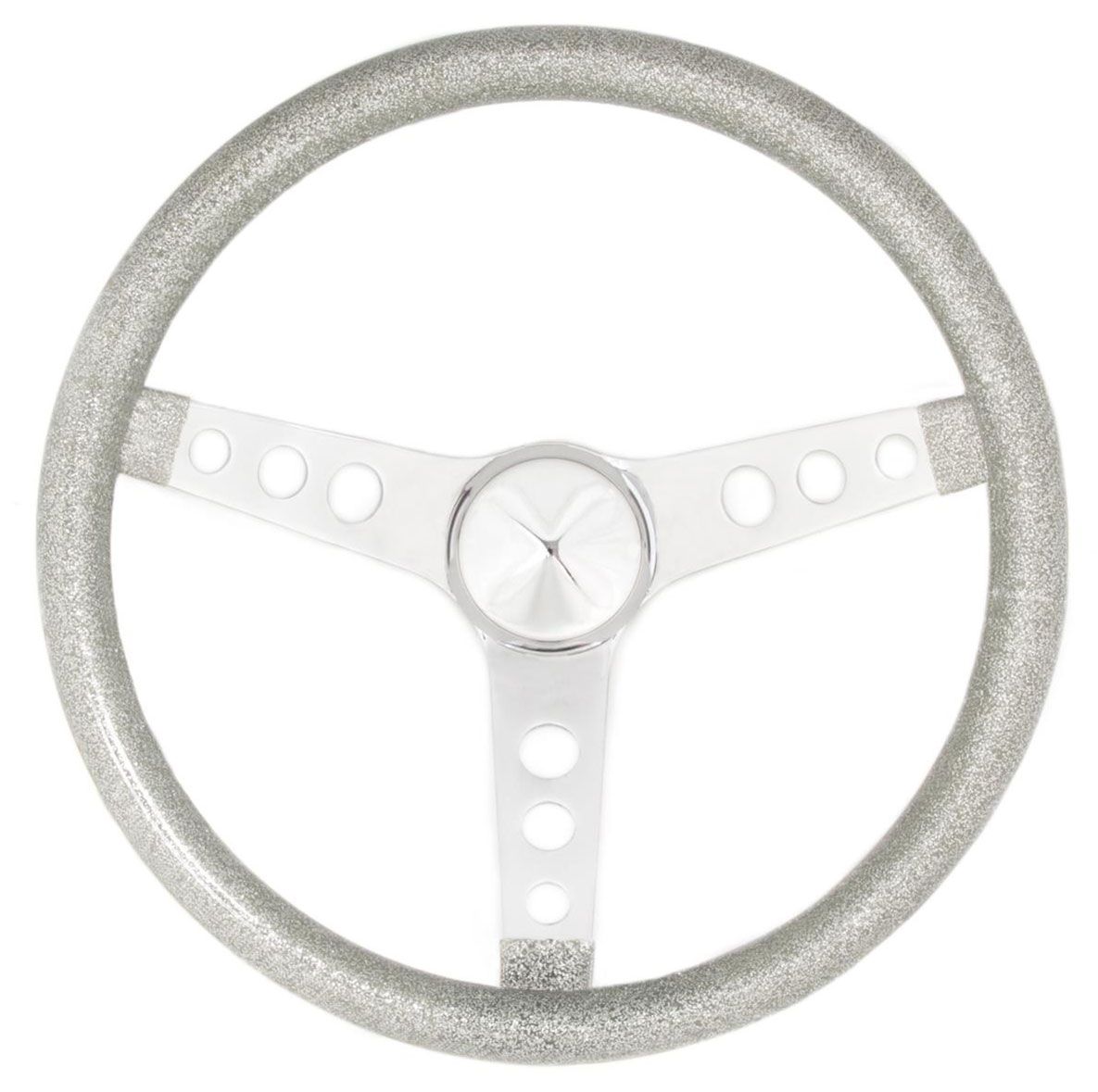 GRANT SILVER FLAKE 15" 3 SPOKECHROME DRILLED STEERING WHEEL