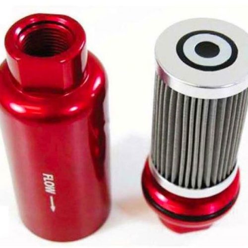 BILLET FUEL FILTER 6″x2″ -10  ORB FEMALE ENDS BLACK 60 MIC