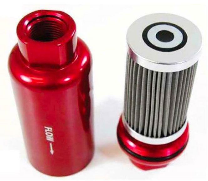 BILLET FUEL FILTER 6"x2" -10 ORB FEMALE ENDS BLACK 60 MIC