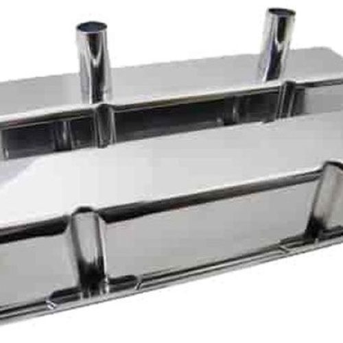 SBC CIRCLE TRACK VALVE COVERS POLISHED ALUMINIUM, W/TUBES