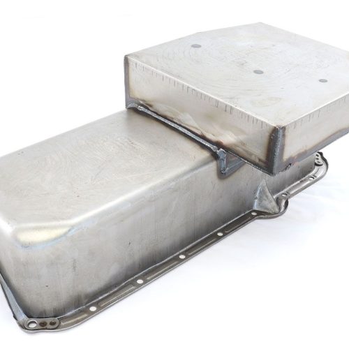 STEEL CIRCLE TRACK SBC OILPAN UNPLATED 1980-85, RH DIPSTICK