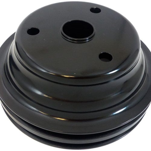 CRANKSHAFT PULLEY DOUBLE GROOVSUIT SBC BLACK ALUMINUM LONG