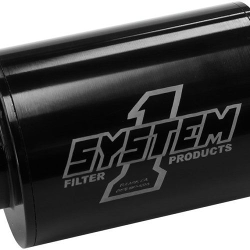 SHORT BLACK INLINE BILLET FUELFILTER -6 END 4″LNG 2″DI 35MIC