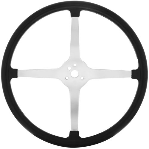 15″ BELL STYLE STEERING WHEEL 4 SPOKE BLK RUBBER GRIP 3 BOLT