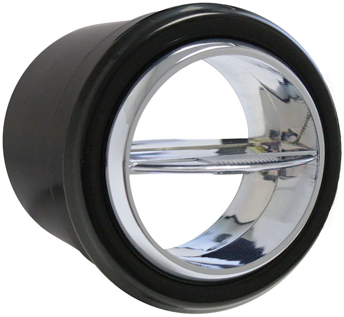 ROUND CHROME W/BLK TRIM VENT 2.875"DIA 2"HOSE IN DASH APPL