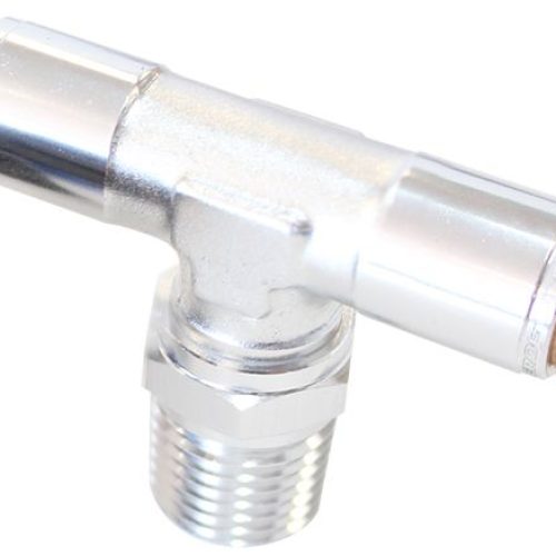 1/4″ NPT TEE TO 2 X 1/4″ 120 SERIES NYLON SILVER FITTING
