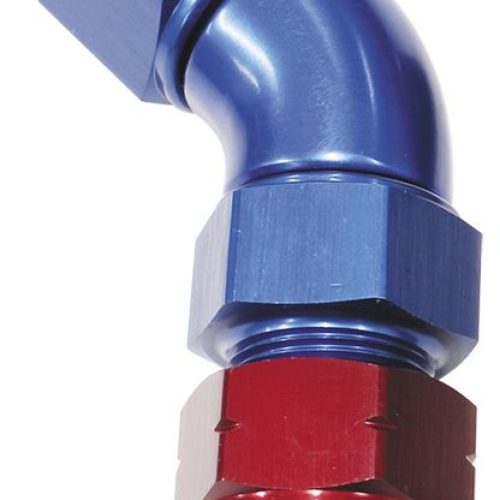 3/8″ TUBE 45 DEG FEMALE -6AN  BLUE SWIVEL NUT WITH OLIVE