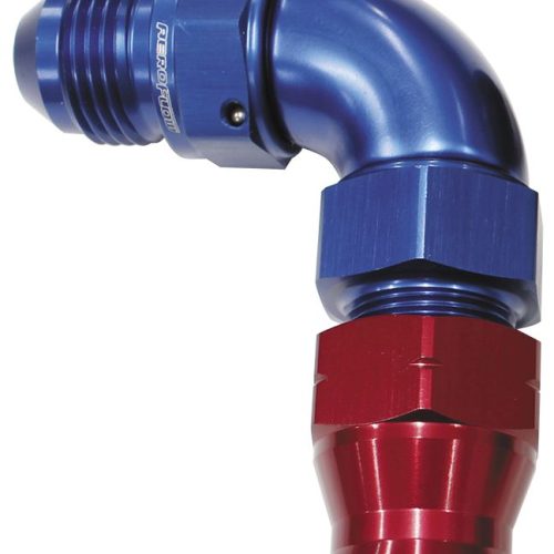 1/4″ TUBE 90 deg male -4AN    BLUE SWIVEL NUT WITH OLIVE