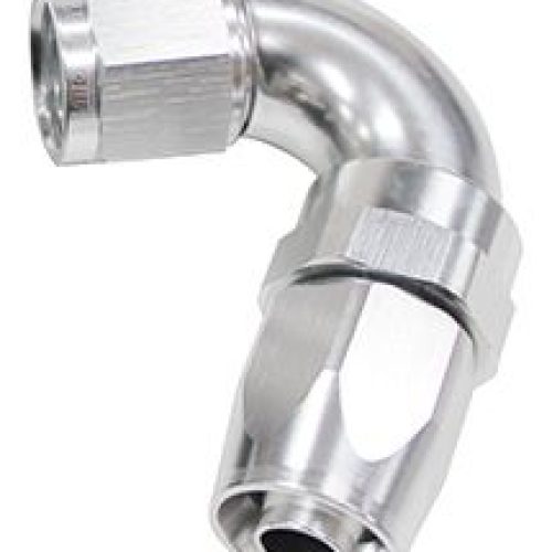 150 Series Taper One-Piece Full Flow Swivel 120° Hose End -6AN Silver Finish. Suit 100 & 450 Series Hose