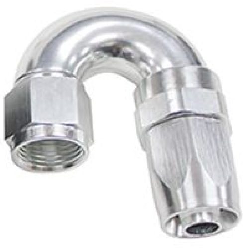 150 Series Taper One-Piece Full Flow Swivel 180° Hose End -6AN Silver Finish. Suit 100 & 450 Series Hose