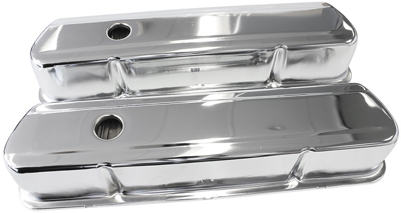 STEEL VALVE COVERS, 253 308 TALL, CHROME WITHOUT LOGO