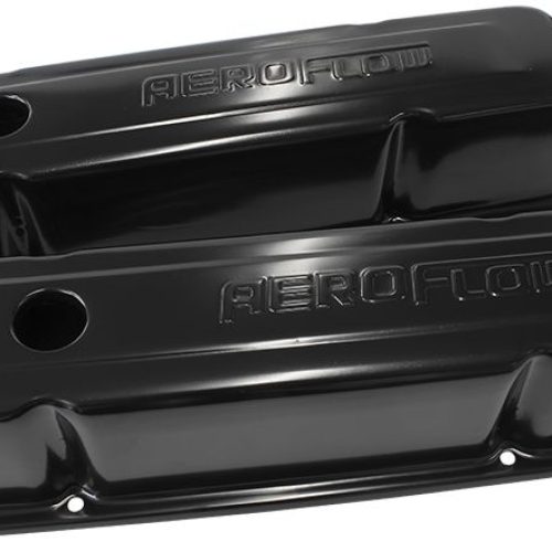 STEEL VALVE COVERS, SBC TALL  BLACK WITH AEROFLOW LOGO