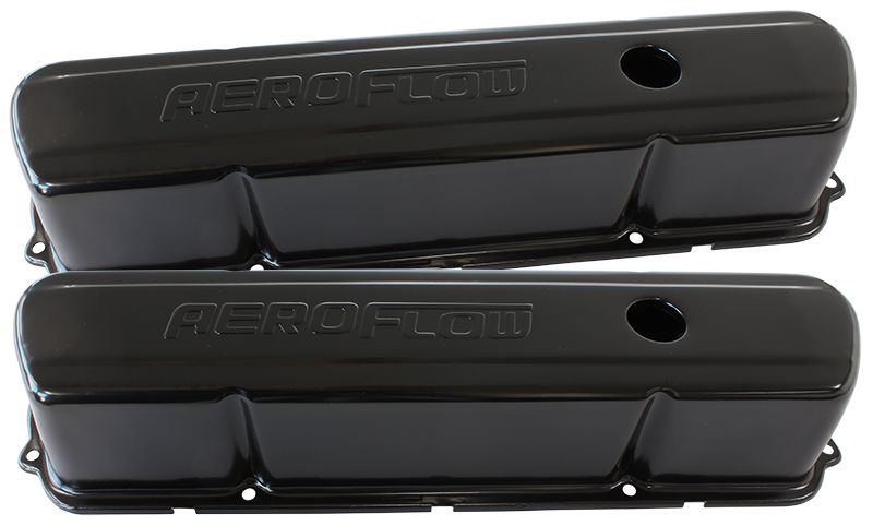 STEEL VALVE COVERS, 253 308 BLACK WITH AEROFLOW LOGO