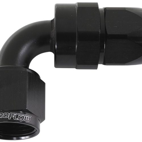 ALLOY 90 DEG HOSE END -8AN BLACK FULL SWIVEL SUIT TEFLON
