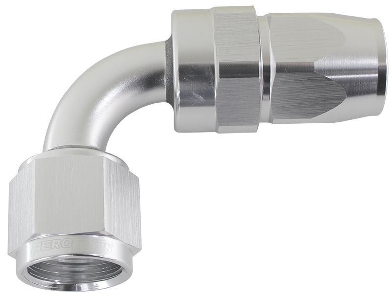 ALLOY 90 DEG HOSE END -8AN SILVER FULL SWIVEL SUIT TEFLON