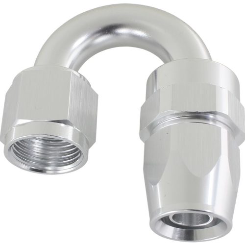 ALLOY 180 DEG HOSE END -8AN SILVER FULL SWIVEL SUIT TEFLON