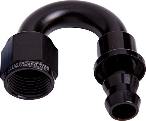 180 DEG PUSH LOCK END -10AN BLACK NO CLAMP REQUIRED