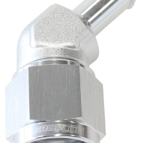 FEMALE -8AN 45DEG TO 3/8″ BARBSILVER SWIVEL NUT