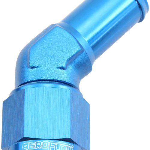 FEMALE -8AN 45DEG TO 5/8″ BARBBLUE SWIVEL NUT