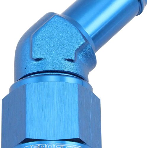 FEMALE -10AN 45DEG TO 5/8 BARBBLUE SWIVEL NUT
