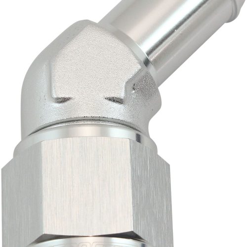FEMALE -10AN 45DEG TO 5/8 BARBSILVER SWIVEL NUT